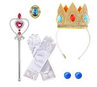 ZHMKYD13 Ensemble d'accessoires de costume de princesse Peach 5 pièces, couronne, baguette magique, boucles d'oreilles, gants, broche, kit de robe de princesse pour fille, convient pour anniversaire