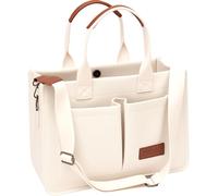 ZHMO Large Canvas Tote Bag for Women With Pockets,White Womens Purse Handbags Totes Bags Crossbody Work Laptop Book Bag Shoulder Travel Satchel Messenger Bag for Nurse Teacher College Church Office