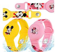 ZHOC Lot de 2 bracelets pour enfants, support étanche pour AirTag de dessin animé avec bracelet de montre, couverture complète anti-perte en silicone pour enfant, rose + bleu