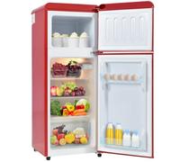 ZHOMGG Frigo Congélateur Retro à 2 Porte,Mini Frigo 92L,Réfrigérateur 105cm | 28 Litres de Volume de Congélation,-27°C à ~13°C, 7 Niveaux de Température, LED, Etagères Réglables, Frigo de Chambre