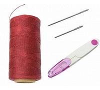 ZHONGJIUYUAN Fil ciré de 1 mm et 260 mètres (rouge S049) pour couture du cuir, voile ciré, avec aiguille à gros chas et kit coupe-fil pour travaux manuels