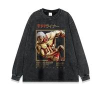 Zhongkaihua Eren Jaeger Anime Eren Jaeger Pull vintage délavé à col rond en coton graphique vieilli décontracté Hip Hop Streetwear pour filles et garçons, Reiner Braun, XL