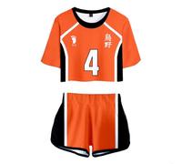 Zhongkaihua Haikyuu!! Karasuno Ensemble 2 pièces pour entraînement de volleyball d'été décontracté avec haut court et short, ensembles 4, M