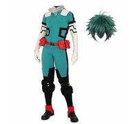Zhongkaihua MHA Costume de cosplay Izuku Midoriya Deku - Ensemble complet - Costume de combat - Uniforme pour bande dessinée et Halloween - Body avec perruque