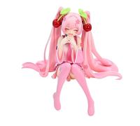 Zhongkaihua Miku Figurine rose mignonne Anime Fille Figurines Miku Position assise Butoir à nouilles Figurine en PVC Statuette Figurine à collectionner Modèle Ornements de bureau