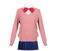 Zhongkaihua Momo Ayase Costume de cosplay japonais JK Ensemble scolaire comprenant un pull en tricot rose, une chemise blanche et une jupe plissée bleue pour femme, tenue d'Halloween