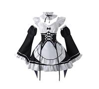 Zhongkaihua Re:0 Costume de cosplay Ramu Remu - Ensemble complet - Tenue pour femme - Uniforme Rem Ram - Cosplay bleu rose - Perruque - Costume d'Halloween - Carnaval