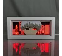 Zhongkaihua Tokyo Ghoul Boîte lumineuse 3D découpée en papier LED Lampe de table Kaneki Ken Personnage Anime Sculptures en papier Veilleuse Cadeau créatif