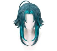 Zhongkaihua Xiao Perruque de cosplay - Vert foncé mélangé - Bleu - Courte et moelleuse - Cheveux synthétiques pour bande dessinée - Cosplay - Très douce et lisse - Facile à peigner