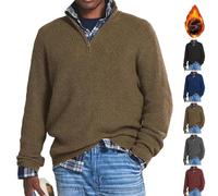 Zhongle 2024 New Cashmere Business Casual Zipper Sweater Men's New Cashmere Business Casual Zipper Sweater,Pull Polo à col Ras du Cou 1/4 Zip Pullover pour Hommes (Marron,X-Large)