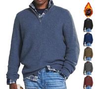 ZHONGLE 2024 New Cashmere Business Casual Zipper Sweater Men's New Cashmere Business Casual Zipper Sweater,Pull Polo à col Ras du Cou 1/4 Zip Pullover pour Hommes (Bleu,XX-Large)