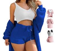 ZHONGLE Misscosy - Ensemble en Tricot 3 pièces,Pyjama 3 pièces Chaud et Sexy en Laine Polaire pour Femmes,Vêtements Misscosy 3 pièces pour Femmes (Bleu foncé,Medium)