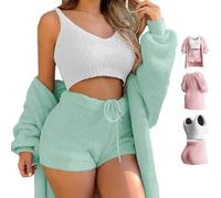 ZHONGLE Misscosy - Ensemble en Tricot 3 pièces,Pyjama 3 pièces Chaud et Sexy en Laine Polaire pour Femmes,Vêtements Misscosy 3 pièces pour Femmes (Vert,X-Large)