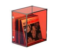 zhongqunli Recordman, Caisse de rangement for disques vinyles, étui support LP avec cadre en alliage d'aluminium, boîte couvercle verre organique, facile à installer(Red)