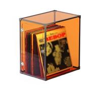zhongqunli Recordman, Caisse de rangement for disques vinyles, étui support LP avec cadre en alliage d'aluminium, boîte couvercle verre organique, facile à installer(Orange)