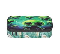 ZHONGSK Grande trousse à crayons de grande capacité - Aliens verts - Trousse de maquillage avec compartiments à fermeture éclair pour filles, garçons, enfants, adultes, femmes et hommes, Noir , Taille