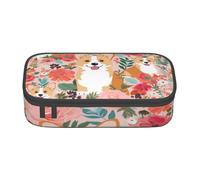 ZHONGSK Grande trousse à crayons de grande capacité - Corgi Floral Flowers Spring Garden - Trousse de maquillage avec compartiments à fermeture éclair pour filles, garçons, enfants, adultes, femmes et