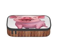 ZHONGSK Grande trousse à crayons de grande capacité, motif cochon rose souriant, trousse de maquillage avec compartiments à fermeture éclair pour filles, garçons, enfants, adultes, femmes et hommes,