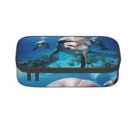 ZHONGSK Grande trousse à crayons de grande capacité - Motif dauphin amusant qui vous regarde, trousse de maquillage avec compartiments à fermeture éclair pour filles, garçons, enfants, adultes, femmes