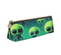 ZHONGSK Green Aliens - Trousse à crayons en cuir pour étudiants, jolie trousse à crayons avec fermeture éclair pour filles et garçons, blanc, Taille unique, Organiseur d'emballage