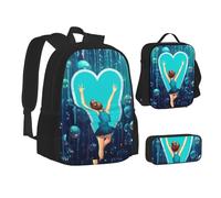 ZHONGSK I Love Gymnastics - Ensemble cartable + trousse à crayons + sac à déjeuner - Sac à dos 3 en 1 résistant à l'eau et durable pour étudiants, enfants, adolescents, filles et garçons, Noir ,