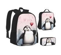 ZHONGSK I Love Penguins - Sac d'école, trousse à crayons et sac à déjeuner, sac à dos 3 en 1, résistant à l'eau et durable pour étudiants, enfants, adolescents, filles et garçons, Noir , Taille