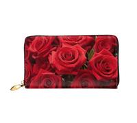 ZHONGSK Portefeuille en cuir pour femme - Portefeuille long élégant avec pochette à fermeture éclair - Porte-monnaie et carte de crédit - Petit arc-en-ciel, Motif roses - Rouge, Taille unique