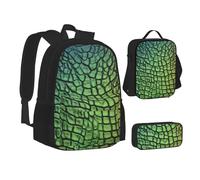 ZHONGSK Sac à dos 3 en 1 résistant à l'eau et durable pour étudiants, enfants, adolescents, filles et garçons Motif peau d'alligator, Noir , Taille unique, Ensemble cartable