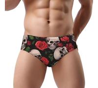 ZHONGSK Skulls And Roses | Slip pour homme doux et respirant Triangle Slip extensible confortable Slip élégant imprimé graphique, Noir , S