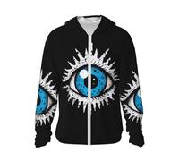 ZHONGSK Sweat à capuche pour femme, protection solaire, léger à manches longues, haut avec fermeture éclair, mauvais œil, protection solaire, chemise de soleil pour homme et femme, Noir , M