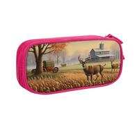 ZHONGSK Trousse à crayons de grande capacité avec compartiments à fermeture éclair, jolie trousse à crayons | Ferme avec cerf | Organiseur pour garçons et filles et adultes, rose, Taille unique,