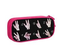 ZHONGSK Trousse à crayons de grande capacité avec compartiments à fermeture éclair, jolie trousse à crayons | Langue des signes de l'alphabet | Organiseur pour garçons filles et adultes, rose, Taille
