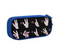 ZHONGSK Trousse à crayons de grande capacité avec compartiments à fermeture éclair, jolie trousse à crayons | Langue des signes de l'alphabet | Organiseur pour garçons filles et adultes, bleu, Taille