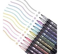 Zhongtou Feutre Paillette 12 Couleurs Stylo Magique Contour Double Ligne Marqueur Metallique Feutre Acrylique Stylos Paillettes pour Scrapbooking Dessin Porcelaine Cartes de Noël La Peinture