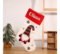 Zhongzhi Chaussettes de Noël brodées avec nom personnalisé - Sac cadeau de vacances pour enfants - Cadeau de décoration de vacances (blanc)
