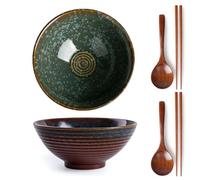 Zhonleemy Lot de 2 grands bols à ramen en céramique avec cuillères et baguettes 20,3 cm