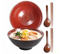 Zhonleemy Lot de 2 grands bols à ramen en céramique avec cuillères et baguettes 20,3 cm