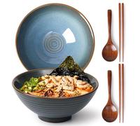 Zhonleemy Lot de 2 grands bols à ramen en céramique avec cuillères et baguettes 20,3 cm