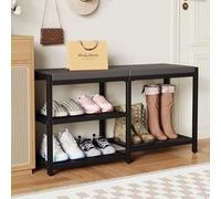 ZHOOGE Banc à chaussures avec assise et rangement, étagères en treillis, 150 kg, 90 x 30 x 43 cm, noir