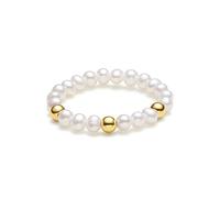ZHOU LIU FU Bague Femme Or Perle D'eau Douce - Alliance Femme Perles Blanches, Bague Reglable Femme Perle Naturelle, Bague Femme Or 18 Carats Perle De Culture（3 perle en or 18 carats