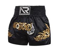 ZHOUBA Short de boxe, haute élasticité, respirant, Muay Thai Cord Design Short de kickboxing pour adultes et enfants, short de combat pour hommes, noir, L