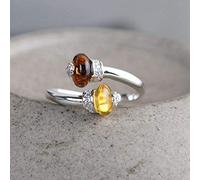 ZHOUBINBIN Bague en Argent 925 Sterling,Bague Réglable Simple Rétro Perles D'Ambre Bague Ouverte Personnalité Féminine Vintage Palais Ornement Ethnique Mode Tendance Bijoux Fine Cadeau Unique