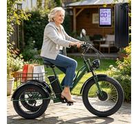 ZhouBSM Vélo électrique à 3 Roues De 24 Pouces pour Adultes Et Seniors, Tricycle des Neiges avec Ou sans Siège, 20 X 4 Pouces, écran LCD, Phare Et Cadre en Acier Au Carbone Blue-A