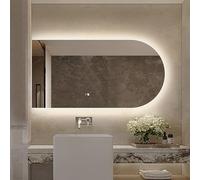 Zhoudong 100/120cn Miroir Mural de Salle de Bain Arqué à LED, Miroir de Maquillage avec 3 Couleurs Éclairage, Anti-Buée, Rétroéclairé à Intensité Variable(Cut Left,120x60cm)
