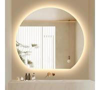 Zhoudong 100cm Demi Lune Anti-buée Miroir de Salle de Bain, 90cm Irrégulier Miroir de Courtoisie Mural avec Lumière LED, Dimmable à 3 Couleurs, Bouton Tactile(Under Cut,32x36inch)
