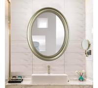 Zhoudong 58x72cm Ovale Miroir de Salle de Bain Mural, Miroir Décoration Baroque Doré Vintage, PU Cadre Argent, pour Commode Salle de Bain Cheminée Entrée(Champagne)