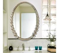 Zhoudong 60x80cm LED Miroir de Maquillage Antique Ovale, Miroir Mural Style Baroque Traditionnel, 3 Couleurs Dimmable, Vintage Cadre Doré, pour Maison Décoration(Silver,No Light)