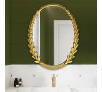 Zhoudong 60x80cm LED Miroir de Maquillage Antique Ovale, Miroir Mural Style Baroque Traditionnel, 3 Couleurs Dimmable, Vintage Cadre Doré, pour Maison Décoration(Gold,No Light)