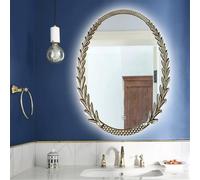 Zhoudong 60x80cm LED Miroir de Maquillage Antique Ovale, Miroir Mural Style Baroque Traditionnel, 3 Couleurs Dimmable, Vintage Cadre Doré, pour Maison Décoration(Silver,3-Color Light)