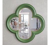 Zhoudong 67x67cm Miroir Mural en Forme de Fleur, 80x80cm Miroir de Maquillage élégant Orné Vintage, Trèfle À Quatre Feuilles, pour Salon Dressing Couloir(Green,80x80cm)